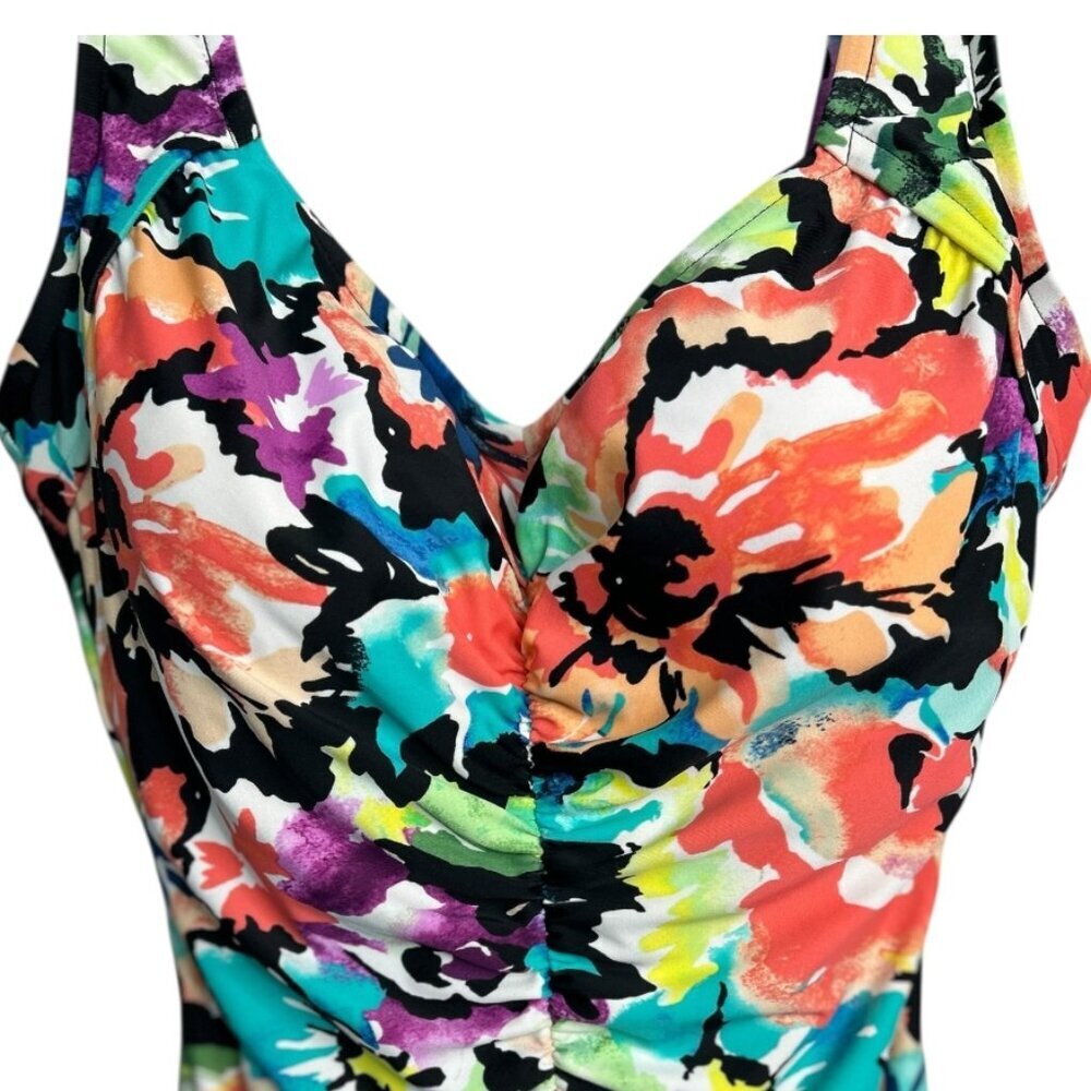 VTG Maxine of Hollywood Sz 14 Floral One Piece Swimsuit Beach Vacation Slimming - Picture 2 of 12